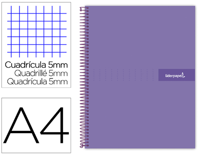 Cuaderno espiral Liderpapel Crafty A4 tapa extradura 120h 90g c/5mm. color violeta
